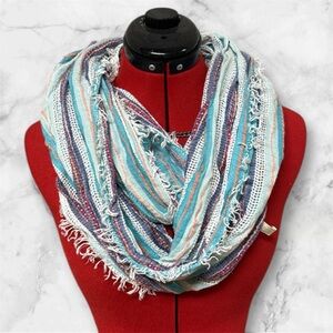 Beige blue boho gauzy Striped Multicolor Fabric loop infinity scarf